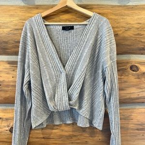Forever 21 Gray V Neck Long Sleeve
